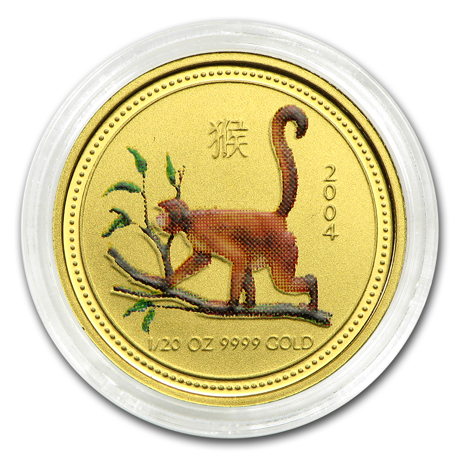 2004 Australia 1/20 oz Gold Lunar Monkey BU (SI, Colorized